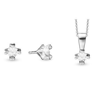 Mary 8 & 14 kt hvidguld smykkesæt med i alt 3 x 0,03 til 1,00 ct labgrown diamanter Wesselton VS